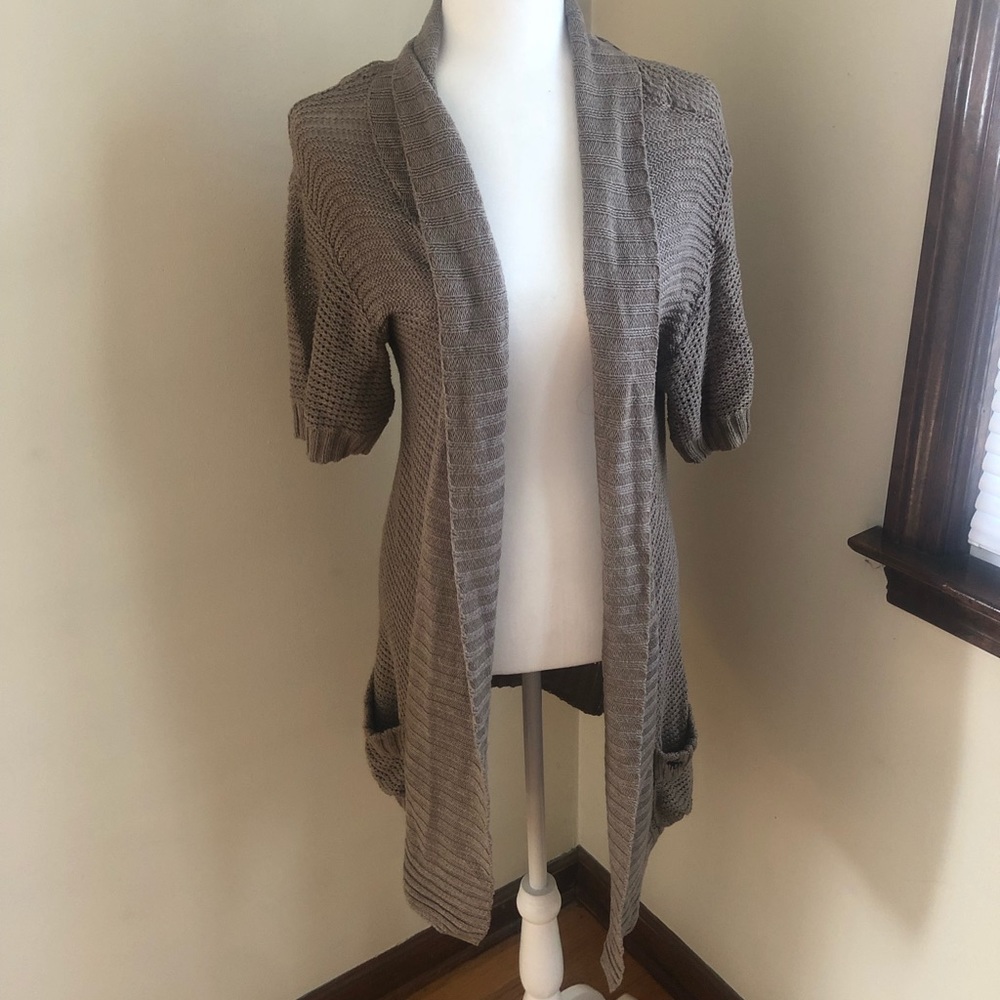 Abercrombie short sleeve open sweater tan color